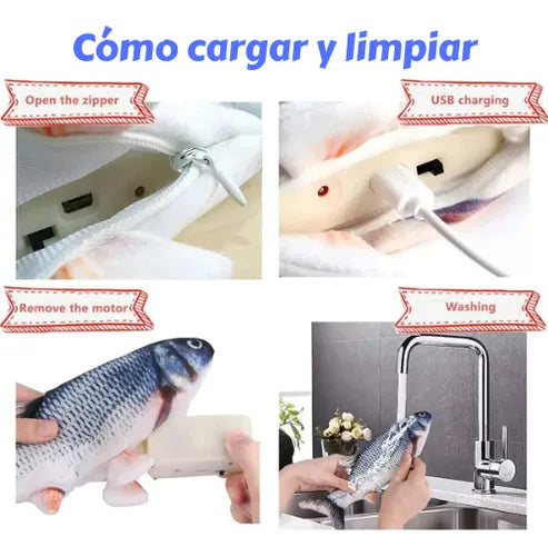 Juguete Pez Interactivo USB con Catnip Sensor Recargable Motor Extraíble